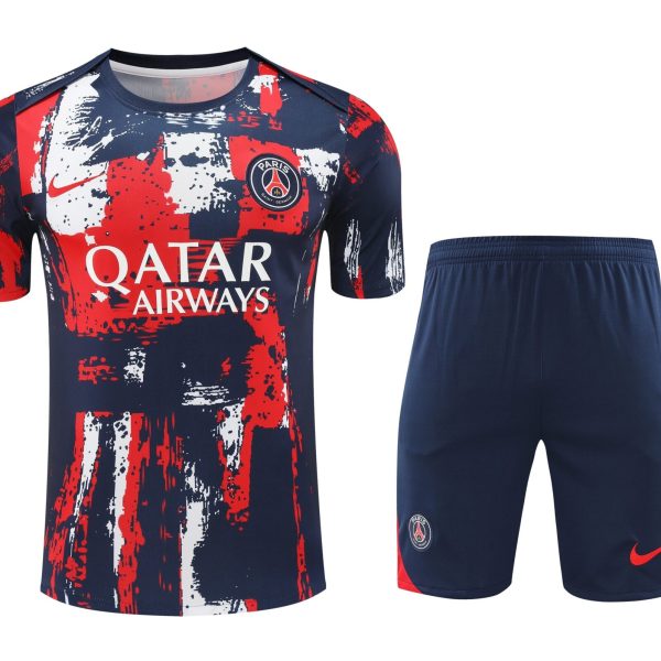Conjunto de calentamiento PSG azul blanco y rojo efecto pintura