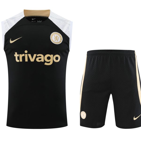Conjunto tirantes Chelsea negro blanco y dorado