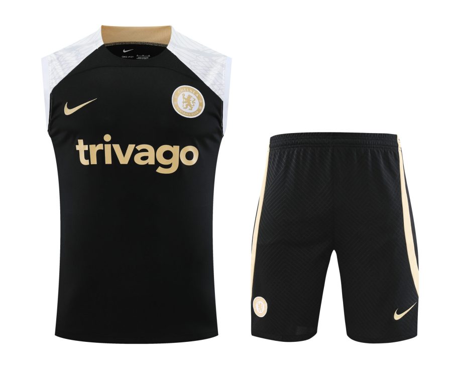 Conjunto tirantes Chelsea negro blanco y dorado