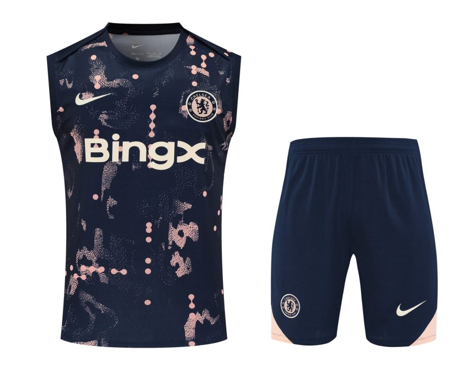 Conjunto tirantes Chelsea azul oscuro y rosa puntos