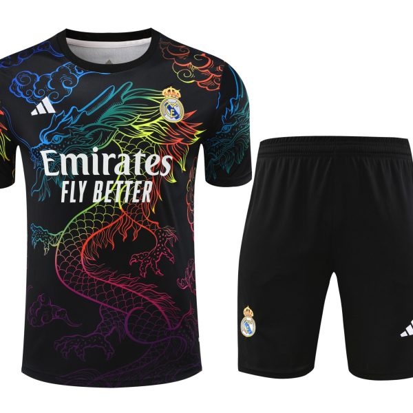 Conjunto de calentamiento Real Madrid negro dragón arcoíris